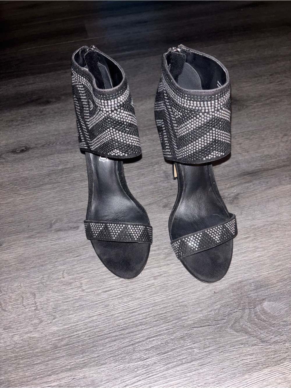 Black Studded Ankle-Cuff Women's Sandals